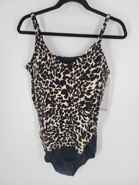 Leopard Print Black & Tan One piece swimsuit Size 16 New